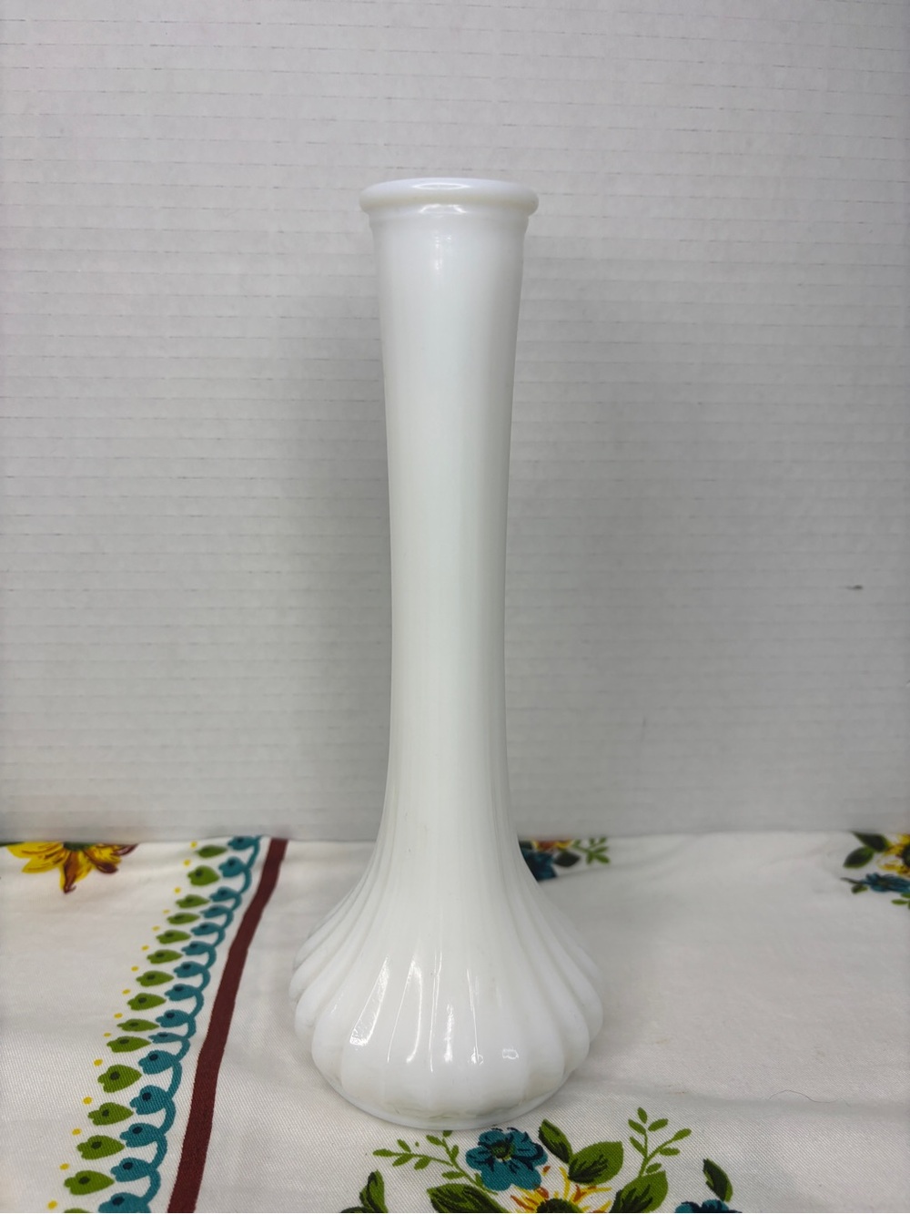 Vintage Hoosier #4096 Milk Glass Ribbed Bud Vase Classic White Skinny Flower Cup